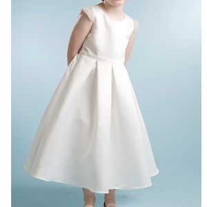 Ivory satin flower girl dress